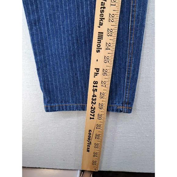 Vtg Suspender Button Jeans Women 9 Fits 4 27.5x29in Blue Pinstripe Retro Baggy - Picture 7 of 8